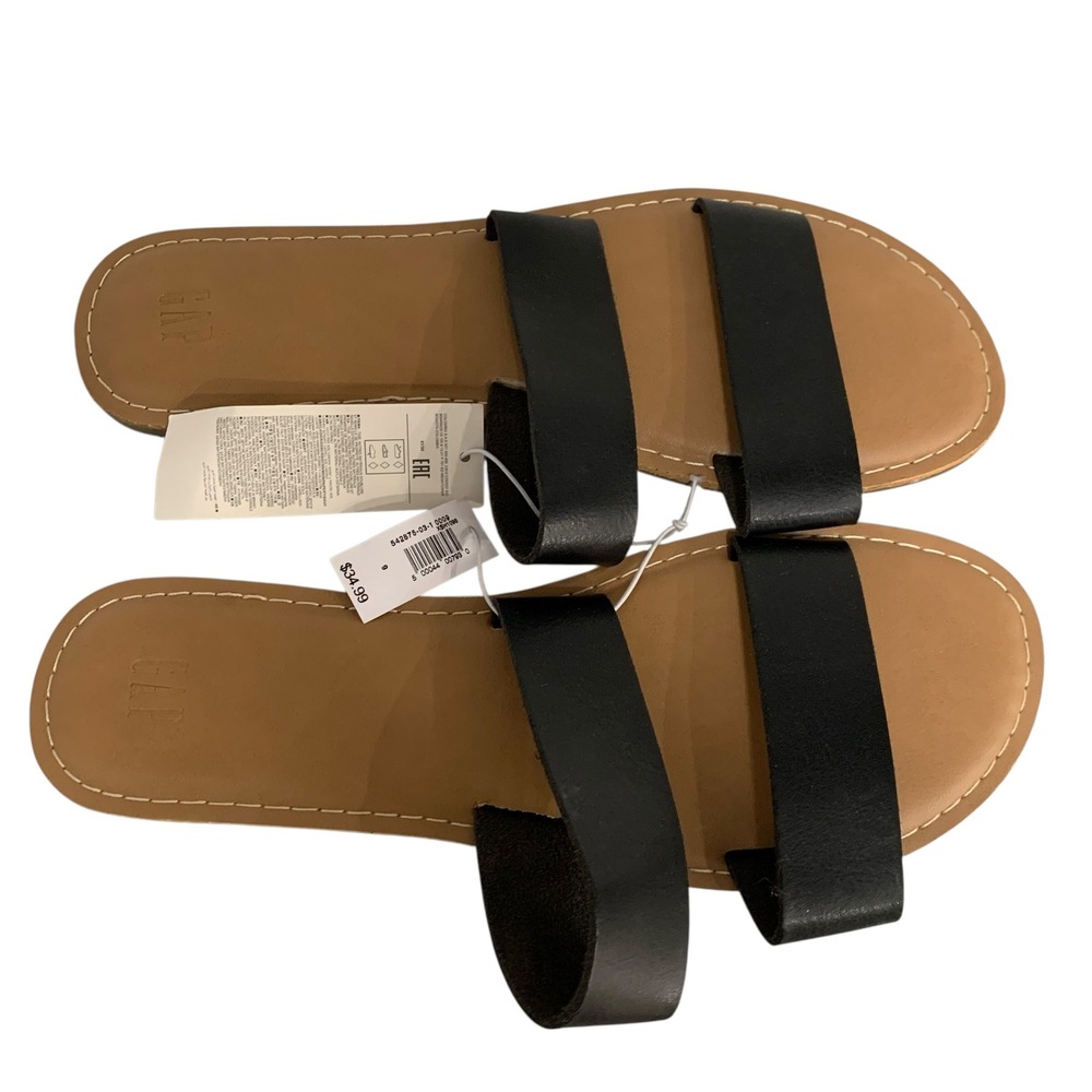 GAP Women's Double Strap Slide Sandals Black Size 9 Minimal Flat Sandals NWT - Picture 5 of 7